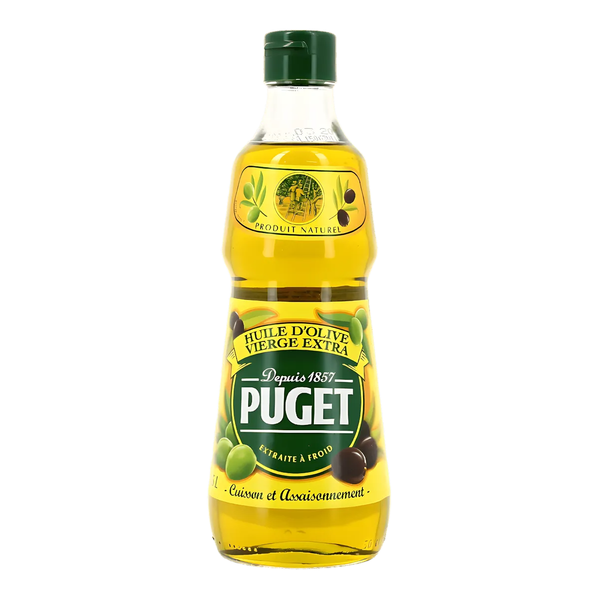 Bouteille d'huile d'olive PUGET - Goût riche, idéale pour la cuisine et l'assaisonnement. Huile vierge extra issue d'olives sélectionnées.