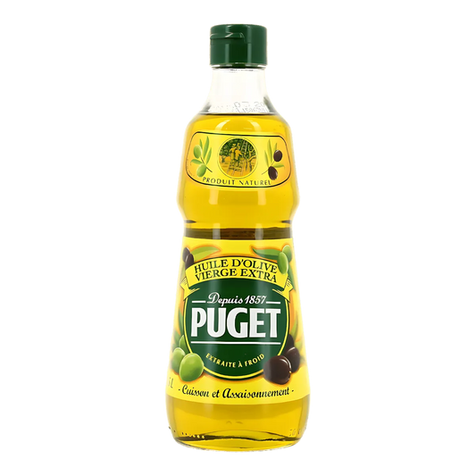 Bouteille d'huile d'olive PUGET - Goût riche, idéale pour la cuisine et l'assaisonnement. Huile vierge extra issue d'olives sélectionnées.