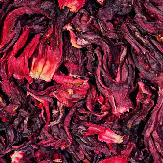 Fleurs séchées d'hibiscus utilisées dans l'Infusion Circulation BIO PROPHYTAMINE. Ingrédient naturel pour infusion circulation bio.