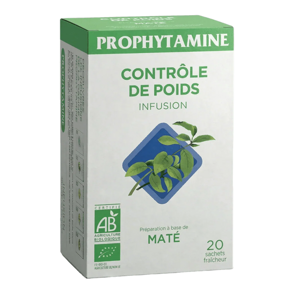 Boîte d'infusion bio PROPHYTAMINE pour contrôle de poids, saveur maté.