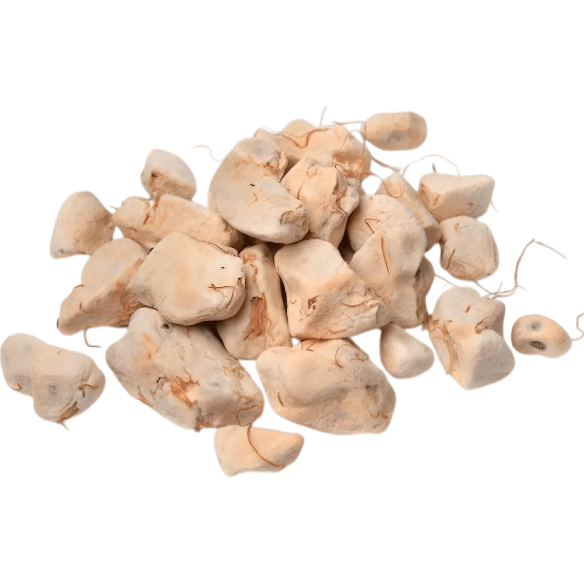 Morceaux de pulpe de baobab séchée utilisés pour l'infusion Baobab Racines, riches en antioxydants et parfaits pour une infusion naturelle.