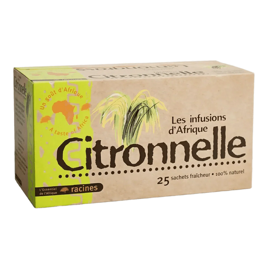 Infusiedoos Citroengras RACINES, "Een smaak van Afrika". 100% natuurlijk vershoudzakje.
