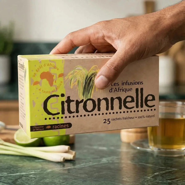 Afrikanischer Zitronengras-Tee von Racines, in der Dose.