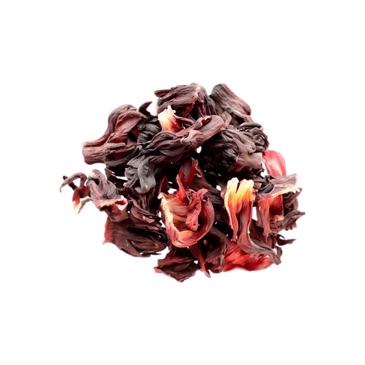 Fleurs séchées d'hibiscus rouge, composant naturel de l'infusion tonique BIO PROPHYTAMINE pour une saveur fruitée et acidulée.