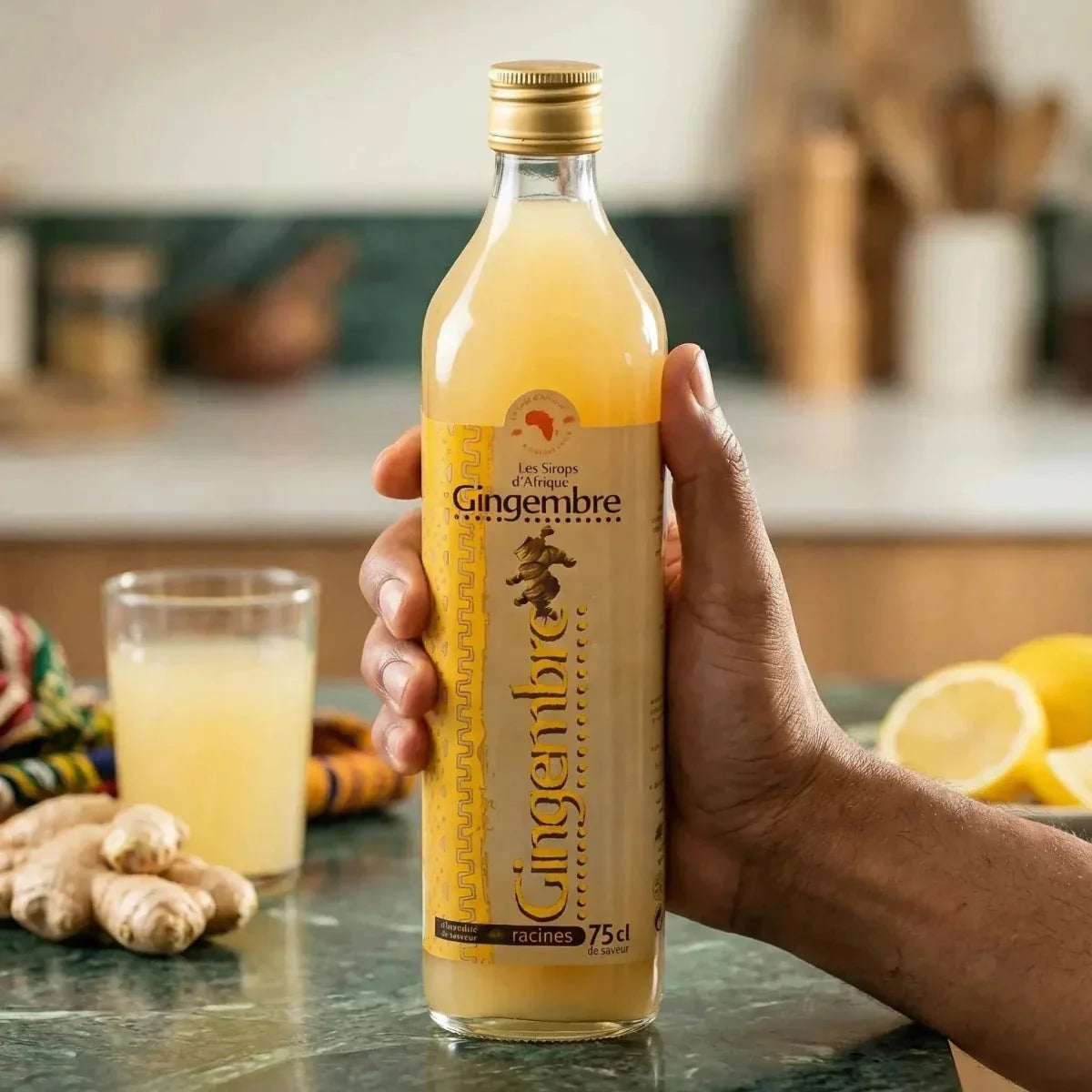 Flasche „Ingwer“ Les Sirops d'Afrique, konzentrierter Saft Racines 75cL.