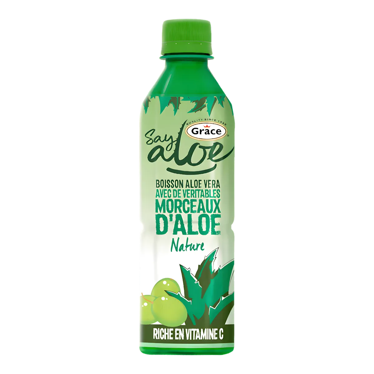 Bouteille de jus d'aloe vera GRACE - Naturel avec pulpe d'aloe, boisson rafraîchissante riche en vitamine C, catégorie jus naturels.