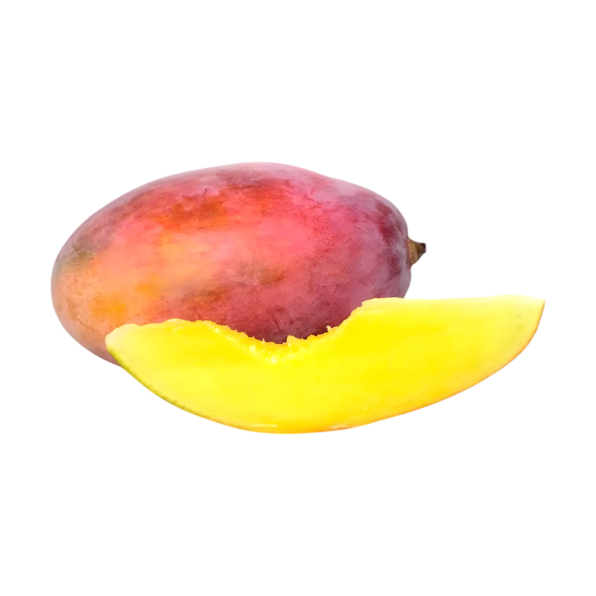 Mangue mûre avec tranche juteuse, ingrédient fruité du jus Aloe Vera Mangue GRACE, apportant douceur et saveur tropicale à la boisson.
