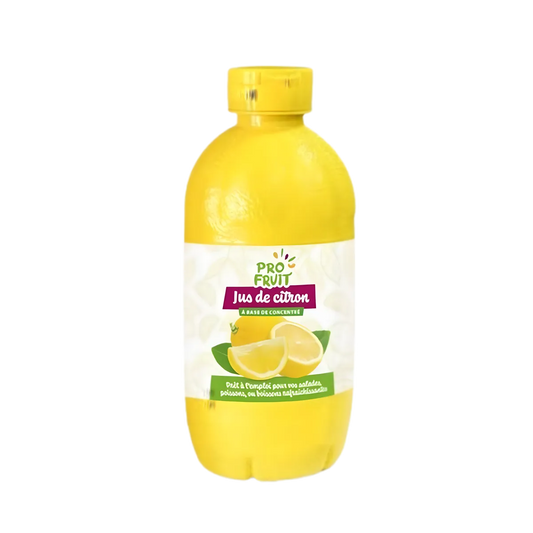 Bouteille de jus de citron concentré PROFRUIT - Saveur rafraîchissante, idéale pour la cuisine et les boissons. Ingrédient essentiel en gastronomie.