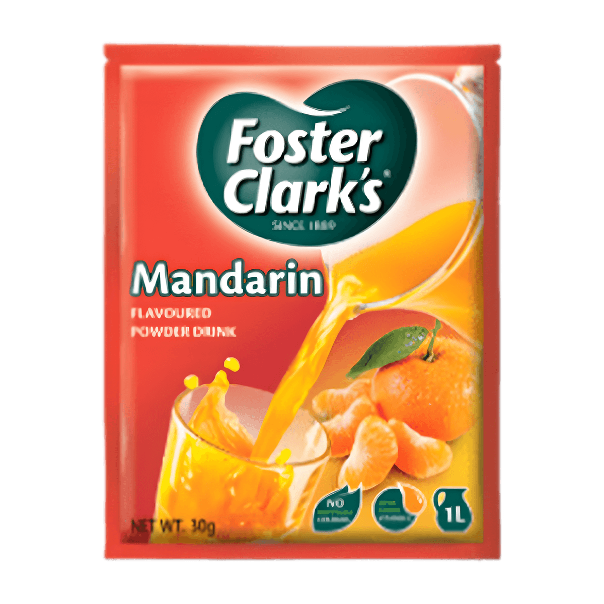 Jus en poudre mandarine/orange FOSTER CLARKS - BOISSON rafraîchissante en sachet de 30g, saveur fruitée idéale pour préparation instantanée.