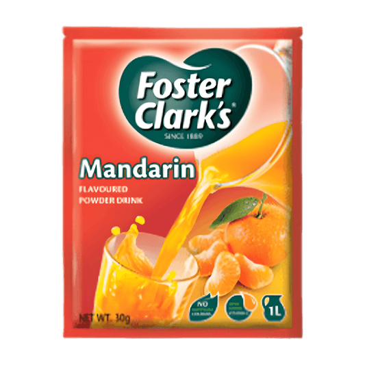 Jus en poudre mandarine/orange FOSTER CLARKS - BOISSON rafraîchissante en sachet de 30g, saveur fruitée idéale pour préparation instantanée.