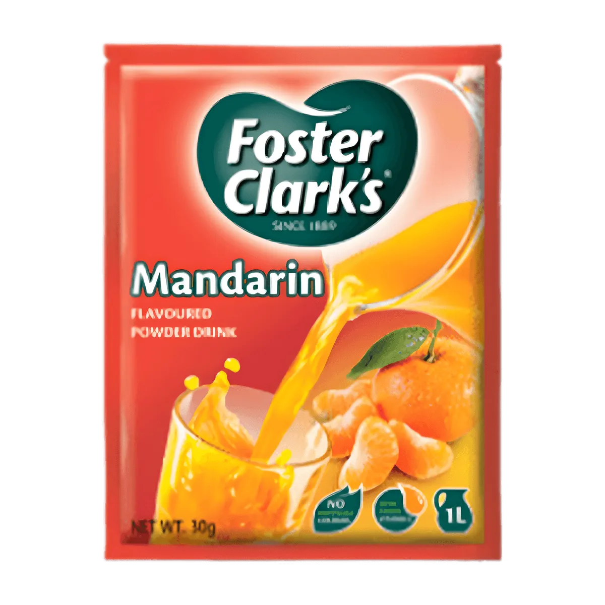 Jus en poudre mandarine/orange FOSTER CLARKS - BOISSON rafraîchissante en sachet de 30g, saveur fruitée idéale pour préparation instantanée.