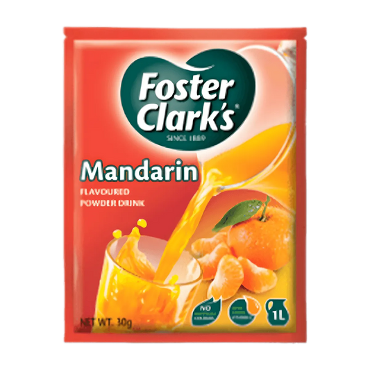 Jus en poudre mandarine/orange FOSTER CLARKS - BOISSON rafraîchissante en sachet de 30g, saveur fruitée idéale pour préparation instantanée.