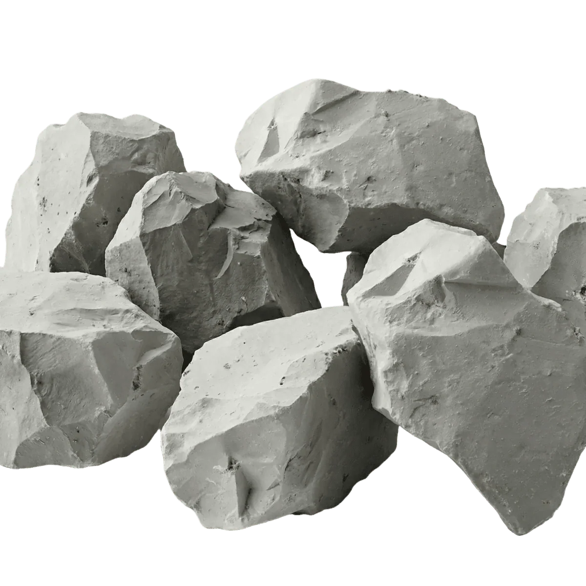 Natuurlijke grijze kaolien, 100g. Gestapelde grijze kaolienstenen.