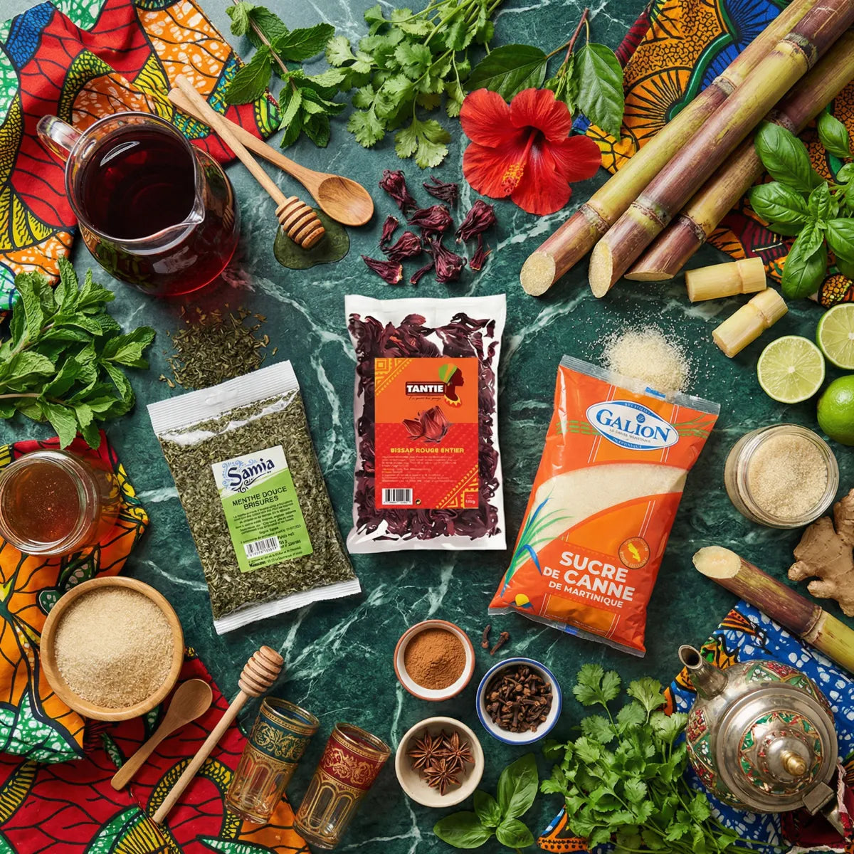 Kit Bissap TANTIE en Samia: hibiscus, munt, suiker GALION.