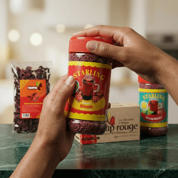 Kit découverte d'hibiscus africain par Starling, comprenant des fleurs séchées.