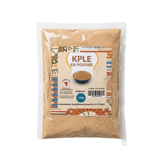 Sachet de Kpele NUMBER ONE en poudre de 100g, un ingrédient culinaire africain.