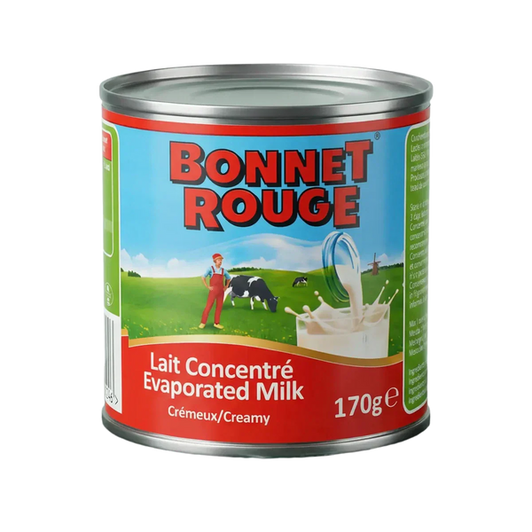 Dose Bonnet Rouge Kondensmilch, mit ländlicher Illustration: Bauer, Kühe.