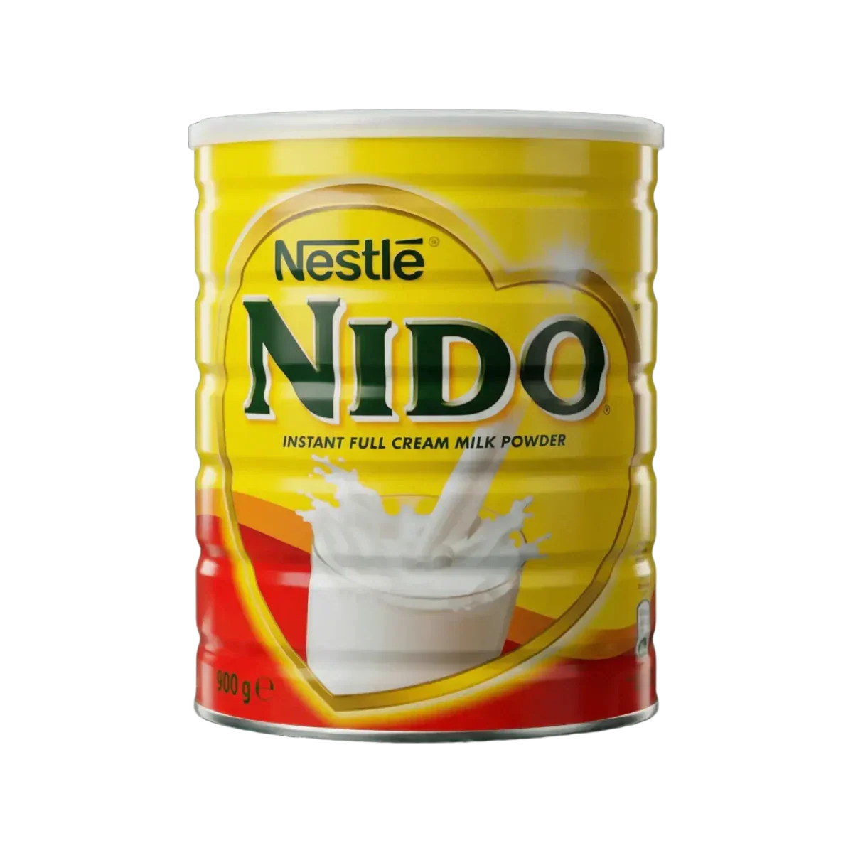 Caja de leche en polvo NIDO de Nestlé. Foto del producto con un vaso de leche.