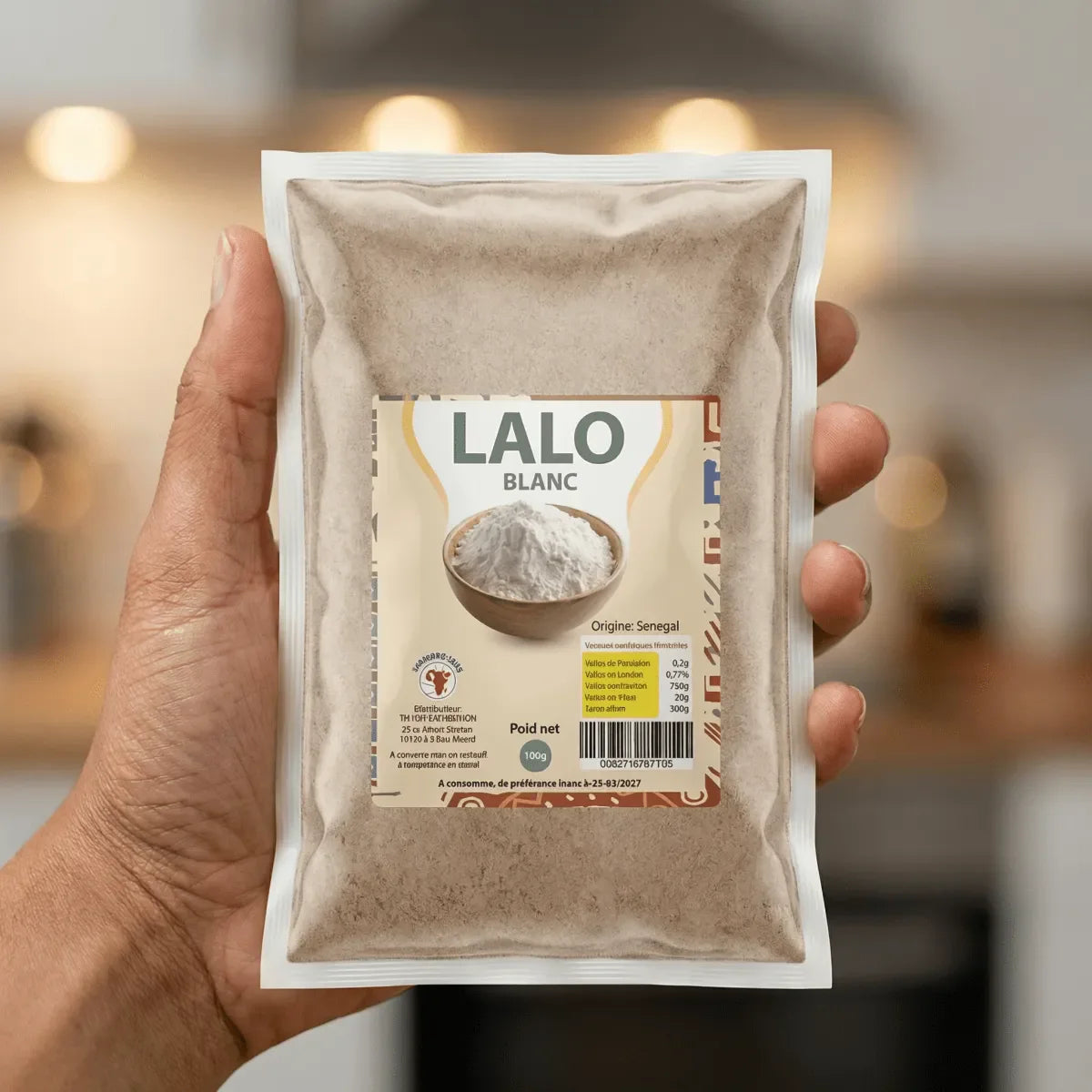 Ground white Lalo powder from NUMBER ONE, presented in a sealed plastic pouch.