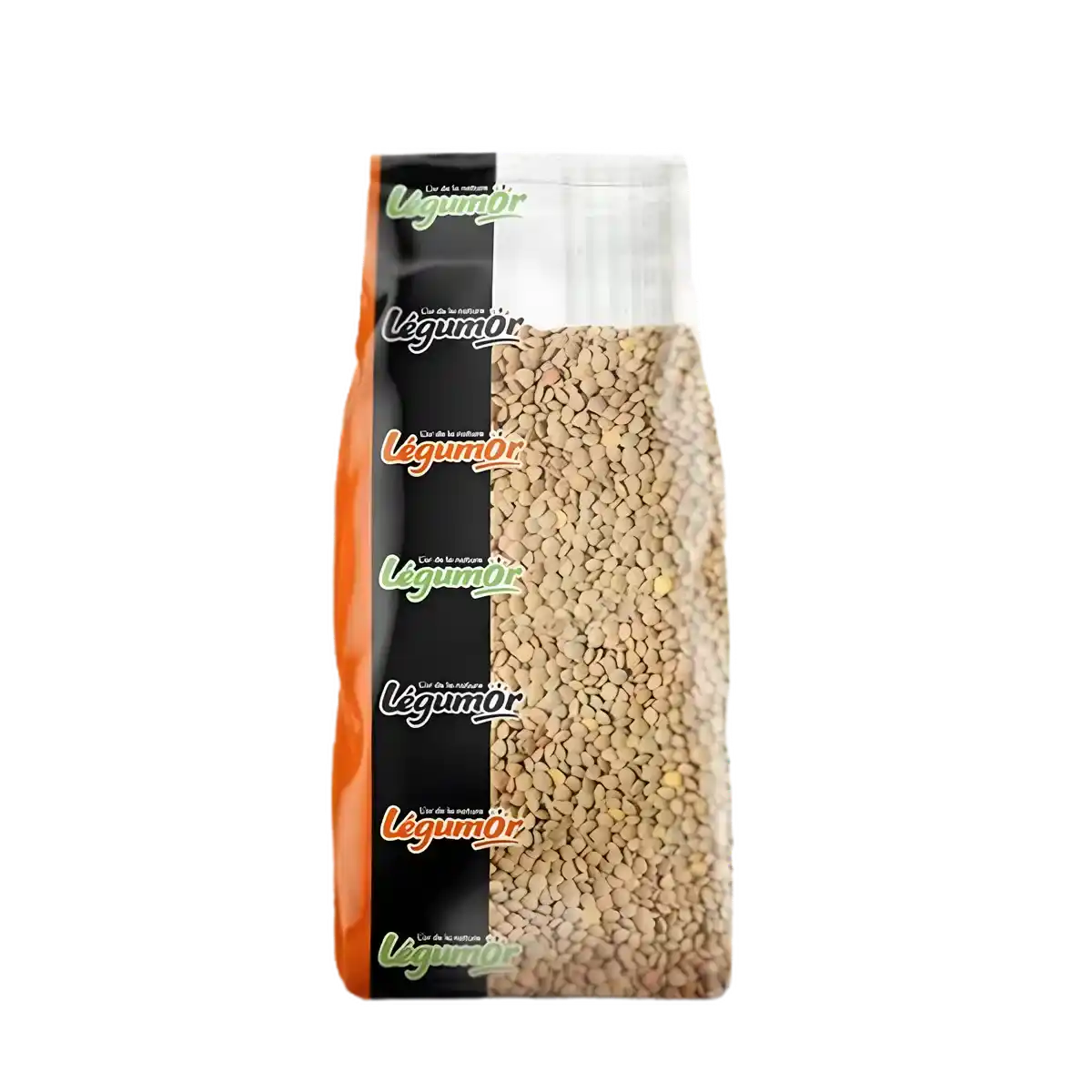 Lentilles blondes 4 mm LEGUMOR en sachet transparent, riches en protéines et fibres, parfaites pour l'épicerie salée et plats équilibrés.