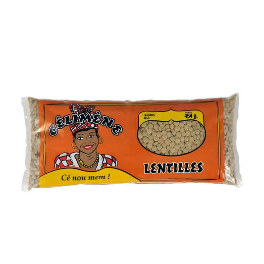 Paquet de Lentilles CELIMENE 454g, légumineuses sèches de l'épicerie salée, riches en nutriments pour plats cuisinés variés.