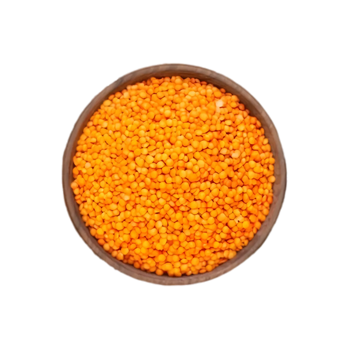 Bol rempli de lentilles rouges LEGUMOR, légumineuses nutritives pour repas équilibrés. Produit d'épicerie salée prêt à cuisiner.