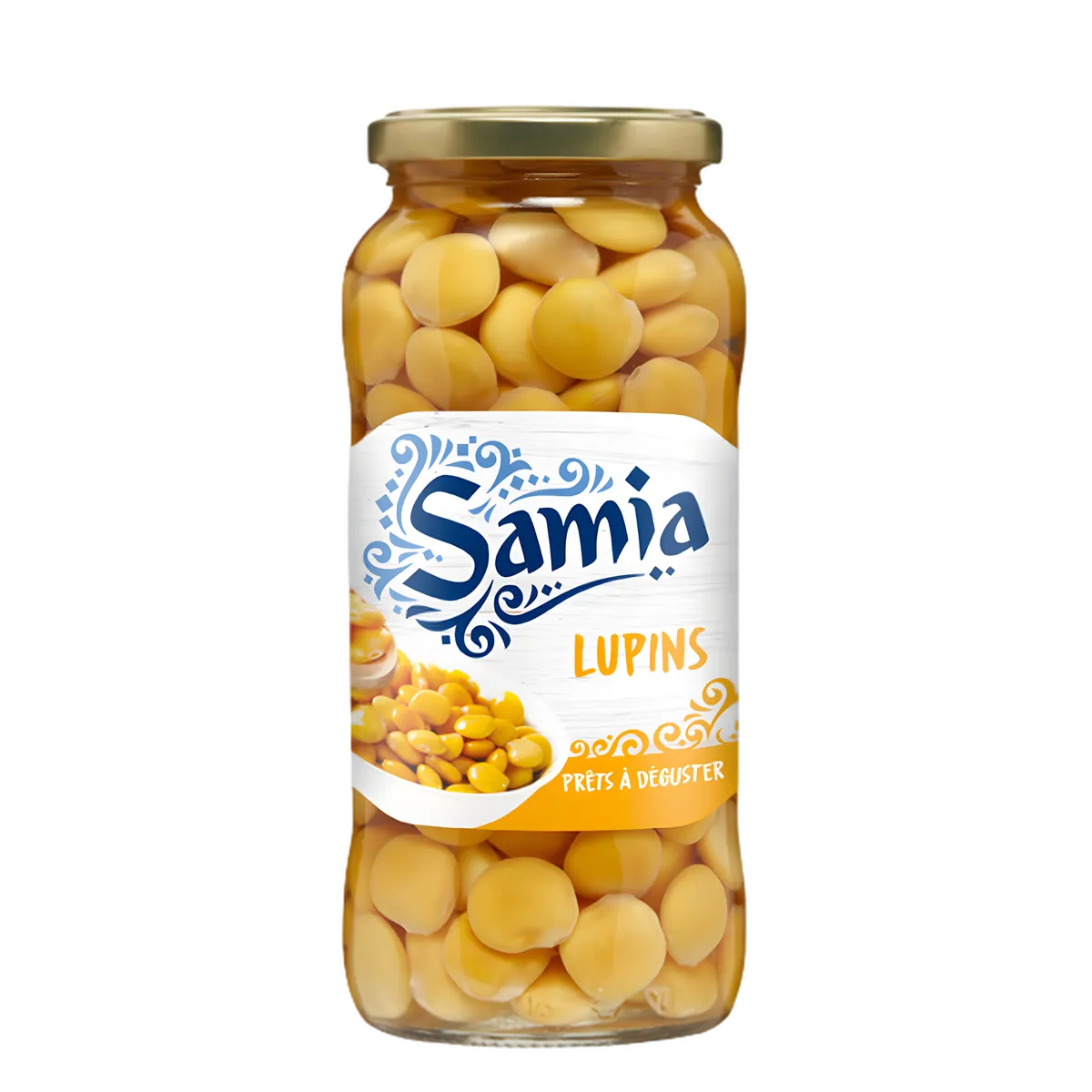 Lupins en bocal SAMIA - légumineuses en conserve prêtes à déguster, parfaites pour l'apéritif ou la cuisine, en épicerie salée.