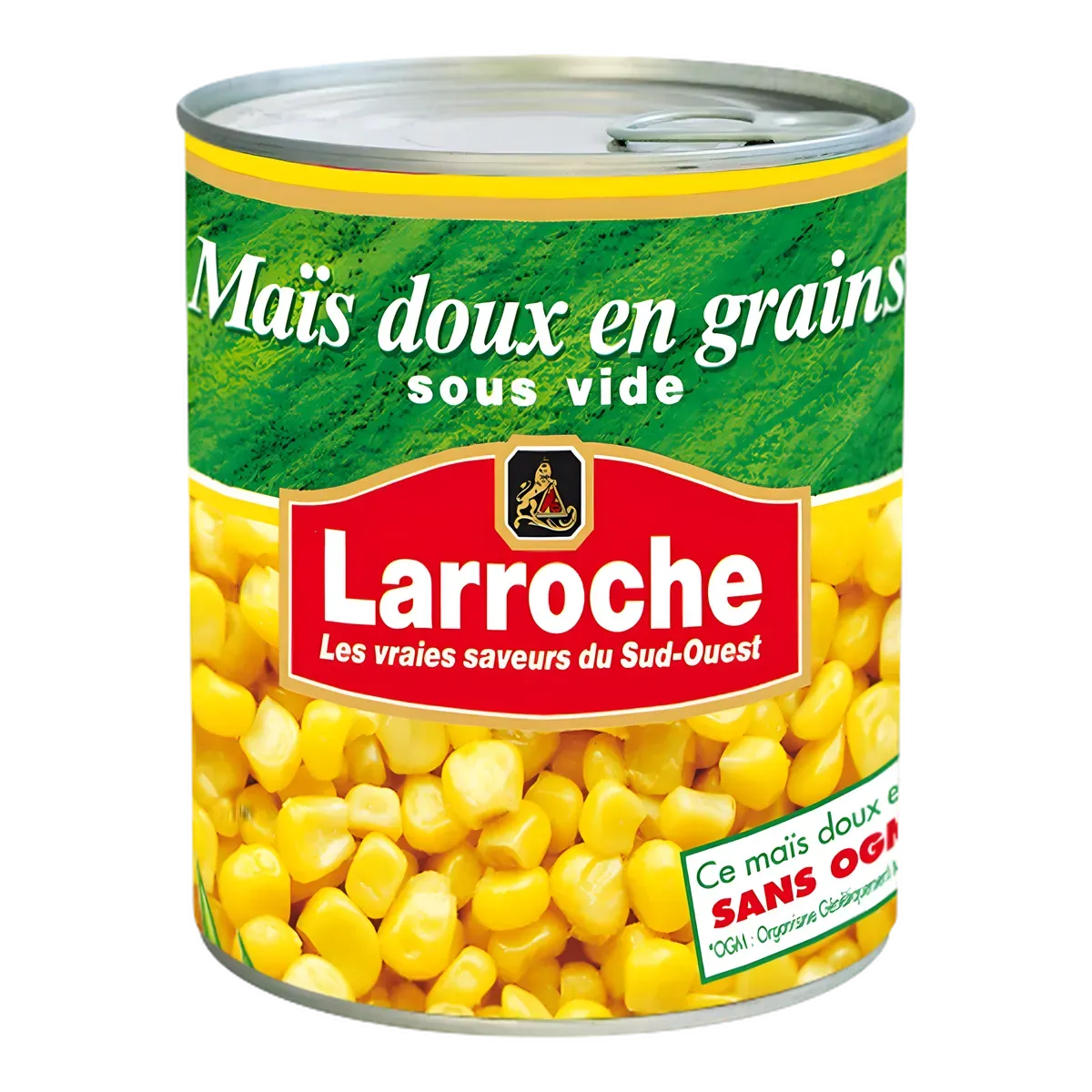 Maïs Doux en Grains LARROCHE sous vide, conserve de légumes prête à l'emploi pour plats cuisinés. Produit sans OGM, saveur du Sud-Ouest.
