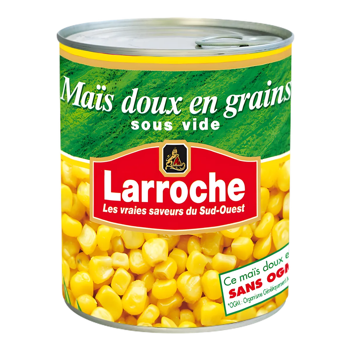 Maïs Doux en Grains LARROCHE - Prêt à l'emploi, conserve sous vide avec étiquette verte et rouge, idéal pour l'épicerie salée.