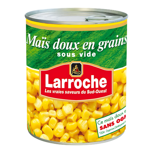 Maïs Doux en Grains LARROCHE - Prêt à l'emploi, conserve sous vide avec étiquette verte et rouge, idéal pour l'épicerie salée.