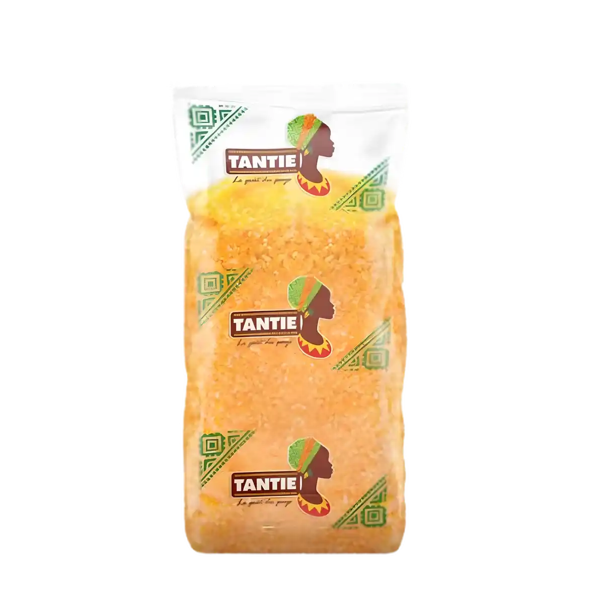 Maïs Haïti broyé TANTIE en sachet transparent avec logo coloré, parfait pour recettes sucrées ou salées, texture authentique et naturelle.