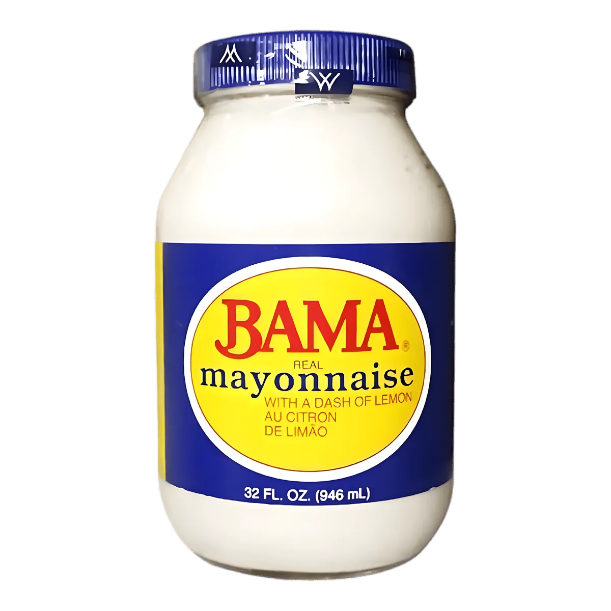 Pot de Mayonnaise BAMA 946 ml, crémeuse au citron, idéale pour salades et sandwichs. Condiment savoureux en épicerie salée.