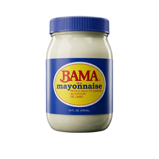 BAMA citroenmayonaise in pot op achtergrond.