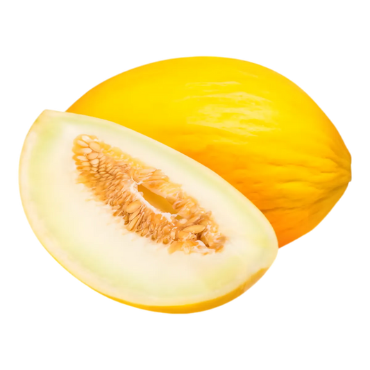 Melon frais entier avec une tranche coupée montrant la chair juteuse et sucrée. Acheter melon frais pour une saveur estivale naturelle.