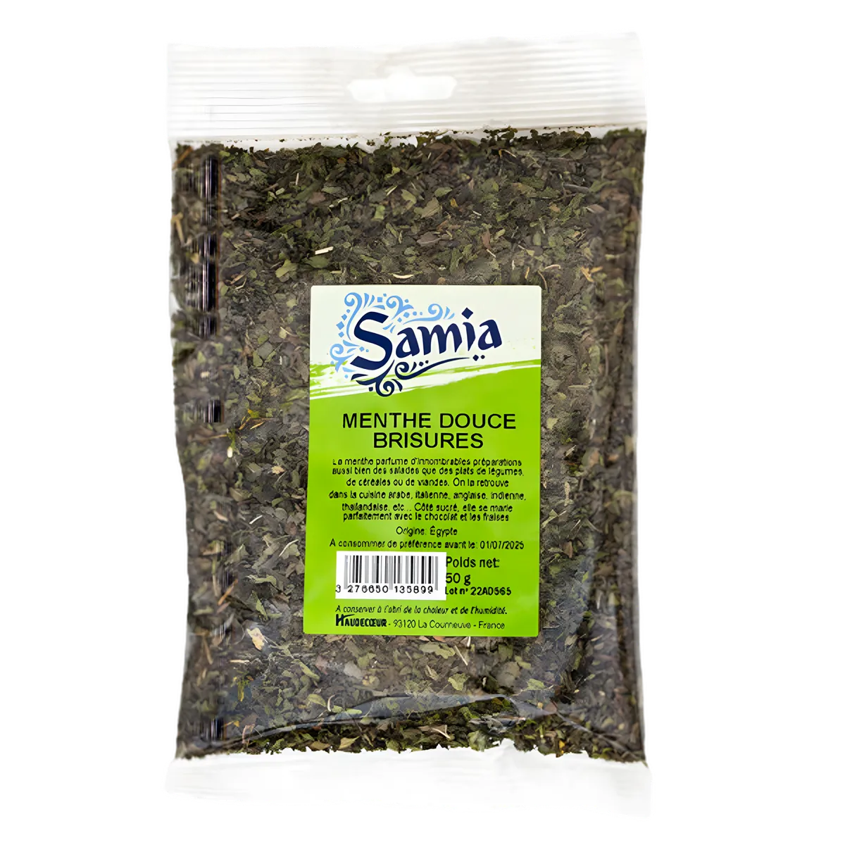 Menthe Douce Brisure SAMIA - Parfum Délicat et Réjouissant en sachet de 50g, idéale pour infusions et assaisonnement culinaire.