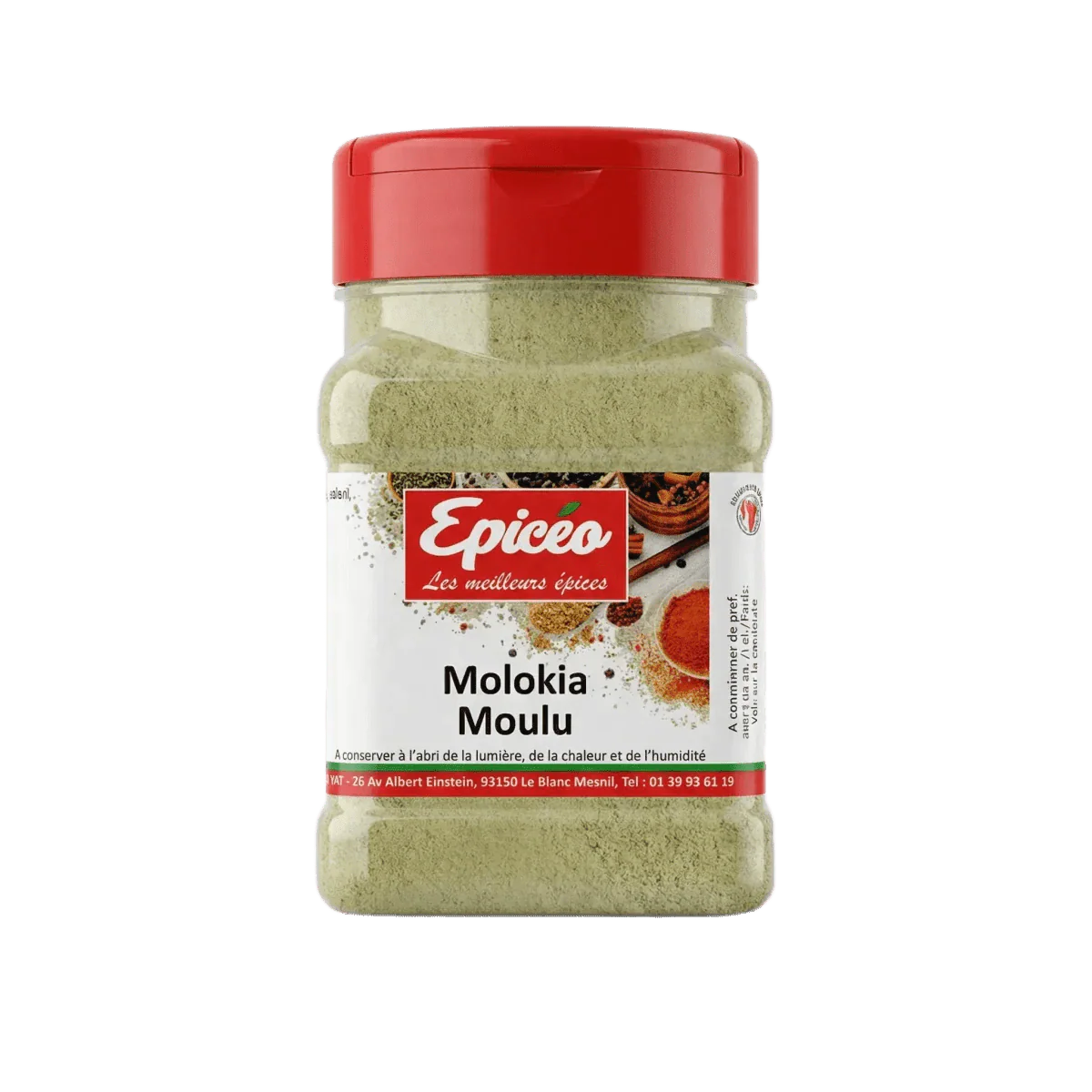 Pot d'épices moulues Molokia Moulue EPICÉO sur fond vert.