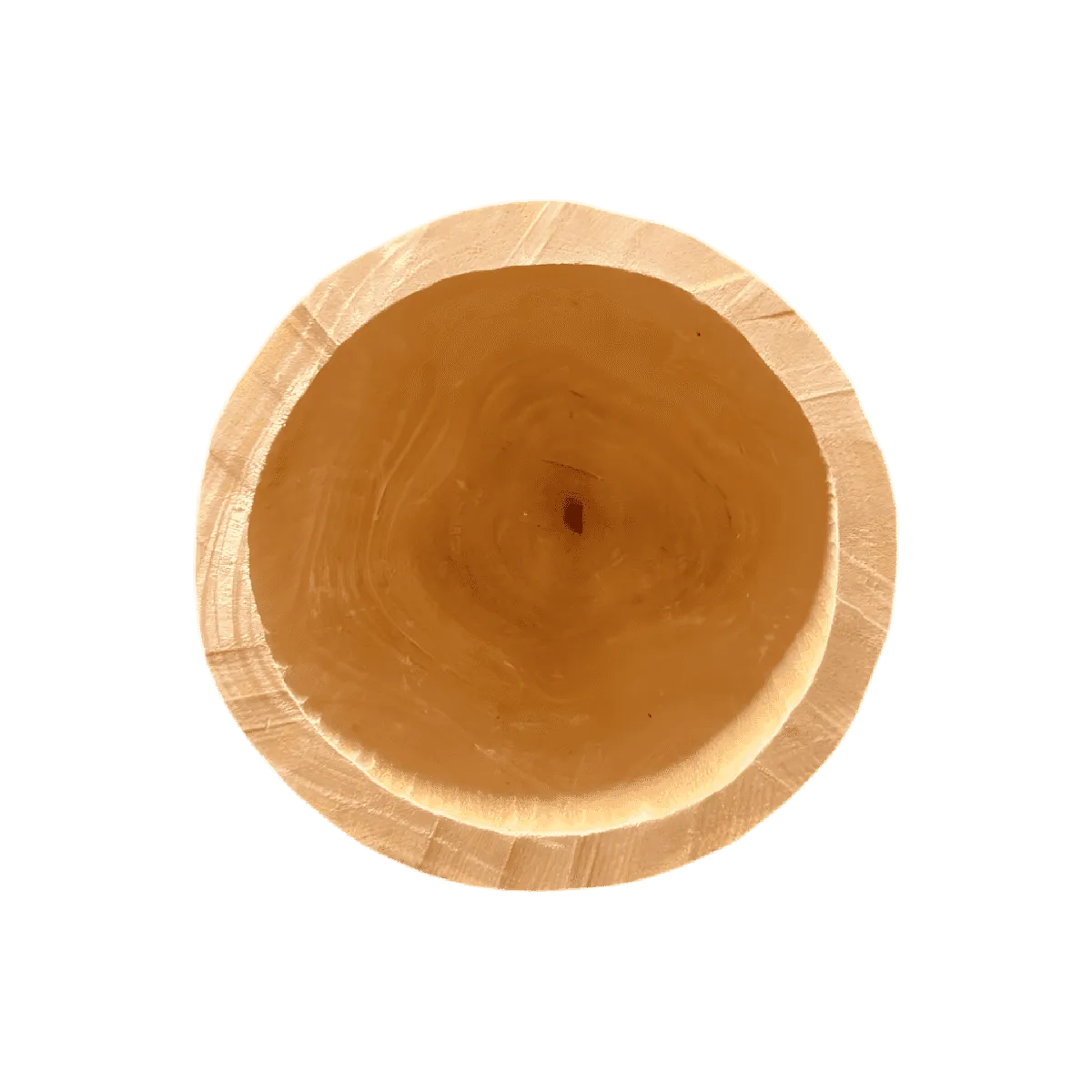 Vue du dessus du mortier artisanal africain petit format, montrant la profondeur du récipient en bois sculpté. ACCESSOIRES - NKOSI.