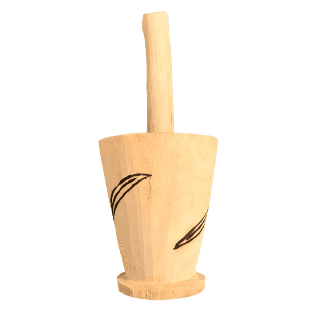 Ensemble mortier et pilon artisanal africain en bois clair avec motifs gravés, parfait pour la cuisine. ACCESSOIRES - NKOSI, petit format.
