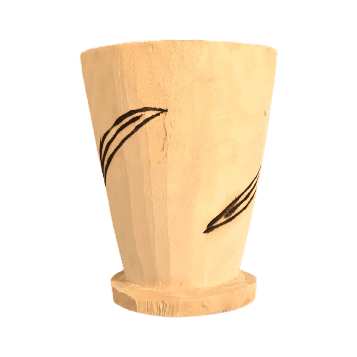 Mortier artisanal africain en bois clair avec motifs gravés, idéal pour concasser les épices. ACCESSOIRES - NKOSI, petit format décoratif.