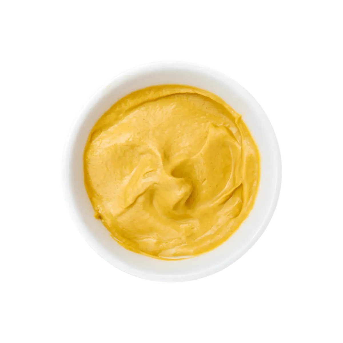 Bol de moutarde mi-forte AMORA à la texture onctueuse, couleur jaune doré, idéale pour accompagner plats et recettes salées.