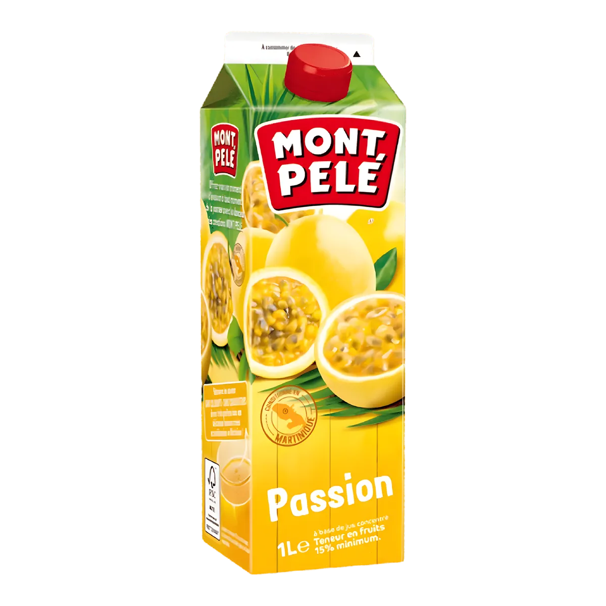Brique de Nectar Passion MONTPELÉ 1L avec fruits de la passion en illustration, boisson exotique à la saveur tropicale équilibrée.