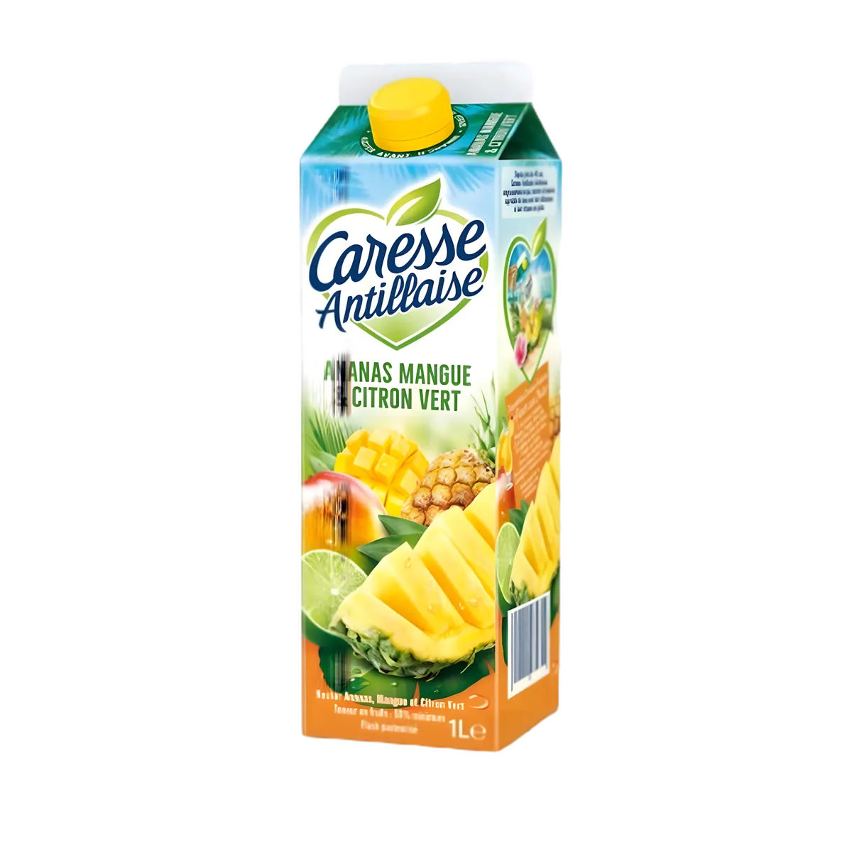 Brique de nectar Ananas Mangue Citron Vert Caresse Antillaise 1L, boisson rafraîchissante aux fruits exotiques. Idéale pour une pause fruitée.