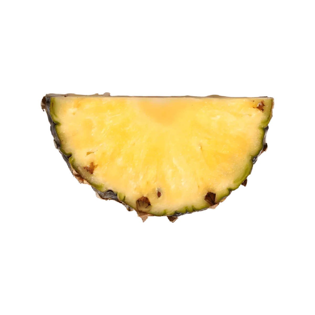 Tranche de demi-ananas juteuse illustrant l'ingrédient principal du nectar d'ananas MONTPELÉ, boisson fruitée et naturelle.