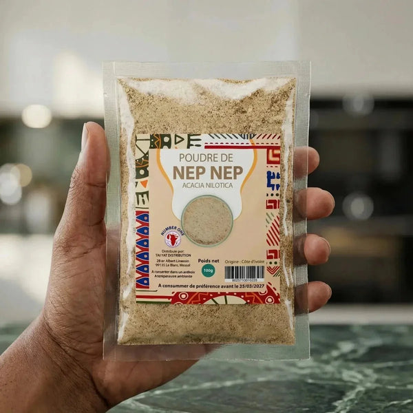Poudre de Nep Nep par Tai Yat Distribution, dans un sachet transparent avec étiquette colorée.