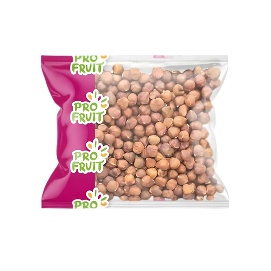 Noisettes crues PROFRUIT en sachet transparent avec logo, collation saine et nutritive dans la catégorie fruits secs alimentaires.