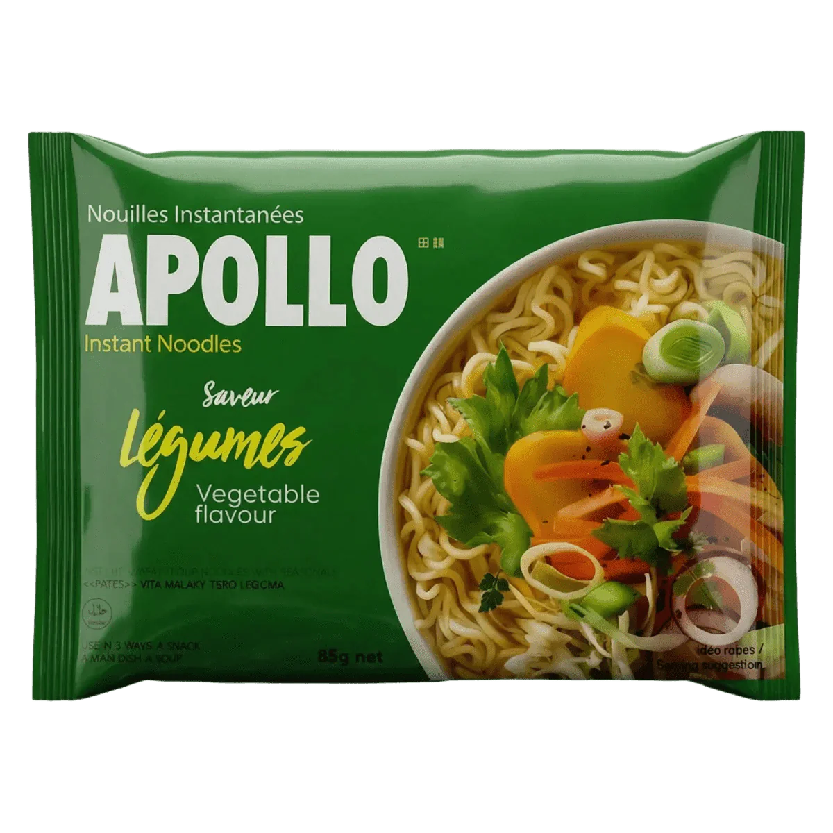 Package of APOLLO instant noodles vegetable flavor.