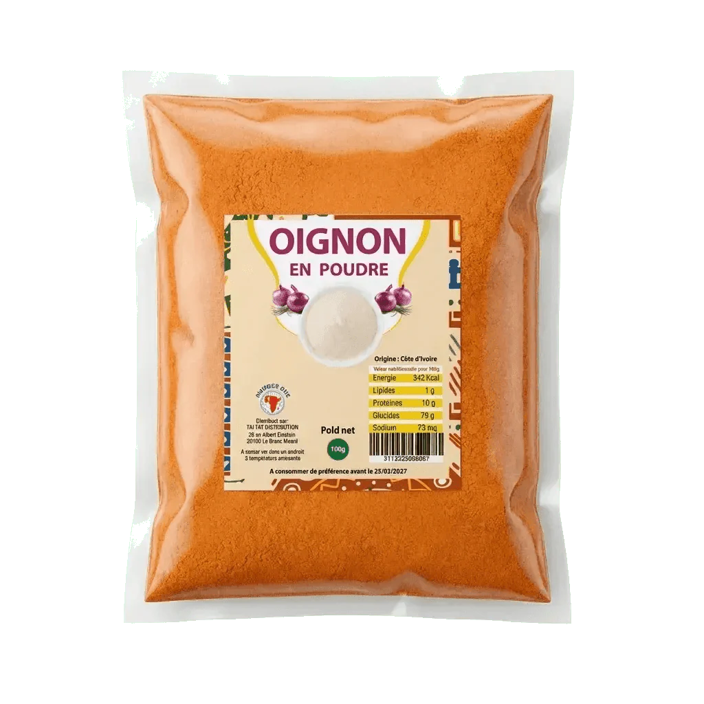 Sachet d'oignon en poudre de la marque NUMBER ONE, origine Côte d'Ivoire.