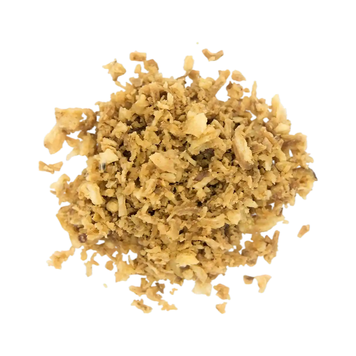 Portion d'oignons frits King's Harvest en gros plan, texture dorée et croustillante idéale pour garnitures et recettes salées.