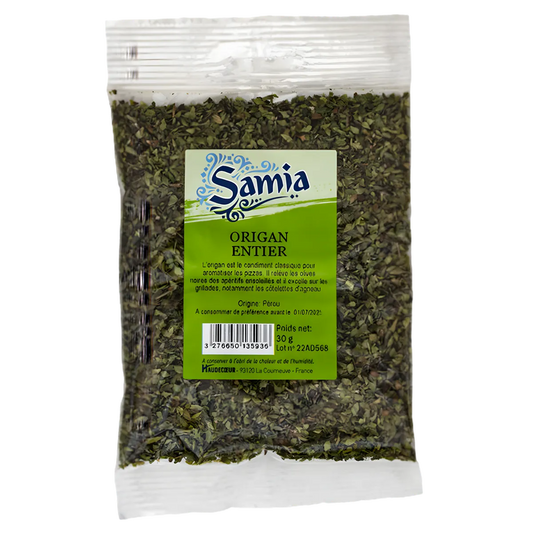 Origan entier Samia - origan séché Samia en sachet de 30g, feuilles entières pour assaisonnement intense en épicerie salée.