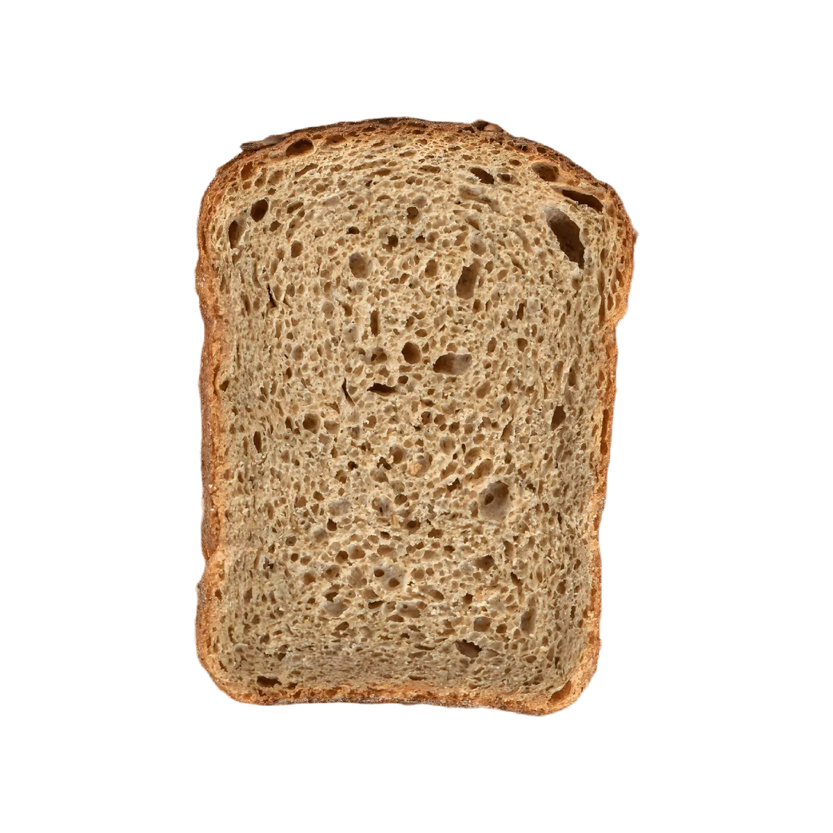 Tranche de pain de mie complet Rochambeau, texture moelleuse et riche en fibres, idéale pour toasts et sandwichs équilibrés.